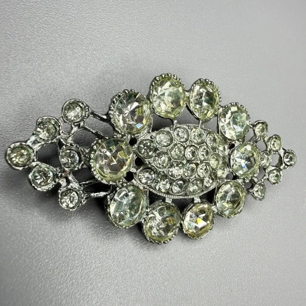 Vintage Art Deco Pot Metal Rhinestone Brooch Pave 2.5